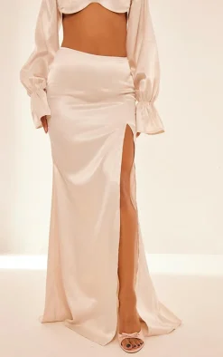 PrettyLittleThing Satin Maxi Skirt Oyster