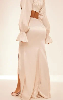 PrettyLittleThing Satin Maxi Skirt Oyster