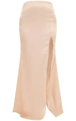 PrettyLittleThing Satin Maxi Skirt Oyster