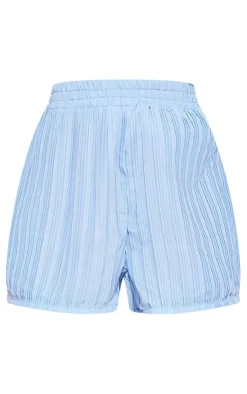 Online PrettyLittleThing Chiffon Plisse Floaty Shorts Pale Blue