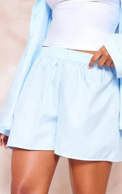 Hot PrettyLittleThing Cotton Poplin Oversized Shorts Pale Blue