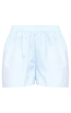 Hot PrettyLittleThing Cotton Poplin Oversized Shorts Pale Blue