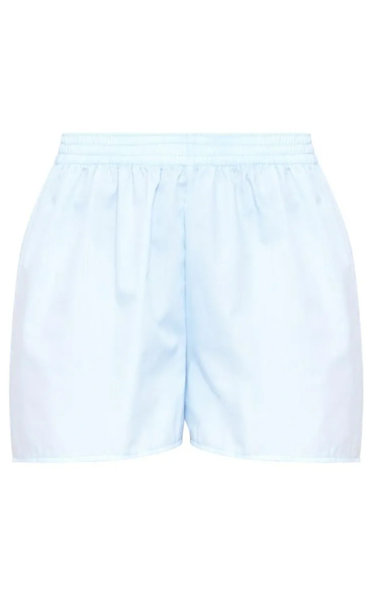 Hot PrettyLittleThing Cotton Poplin Oversized Shorts Pale Blue