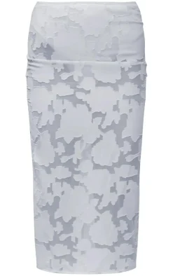 Best PrettyLittleThing Floral Applique High Waist Midi Skirt Pale Blue