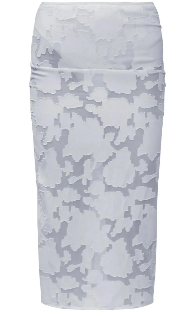 Best PrettyLittleThing Floral Applique High Waist Midi Skirt Pale Blue