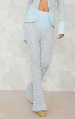 New PrettyLittleThing Mesh Textured High Waisted Panties Flare Pants Pale Blue