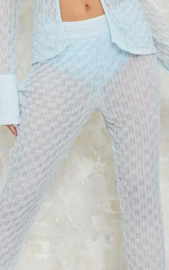 New PrettyLittleThing Mesh Textured High Waisted Panties Flare Pants Pale Blue