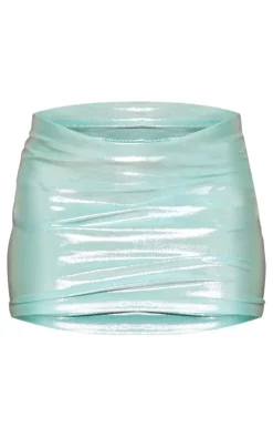New PrettyLittleThing Metallic Micro Mini Skirt Pale Blue