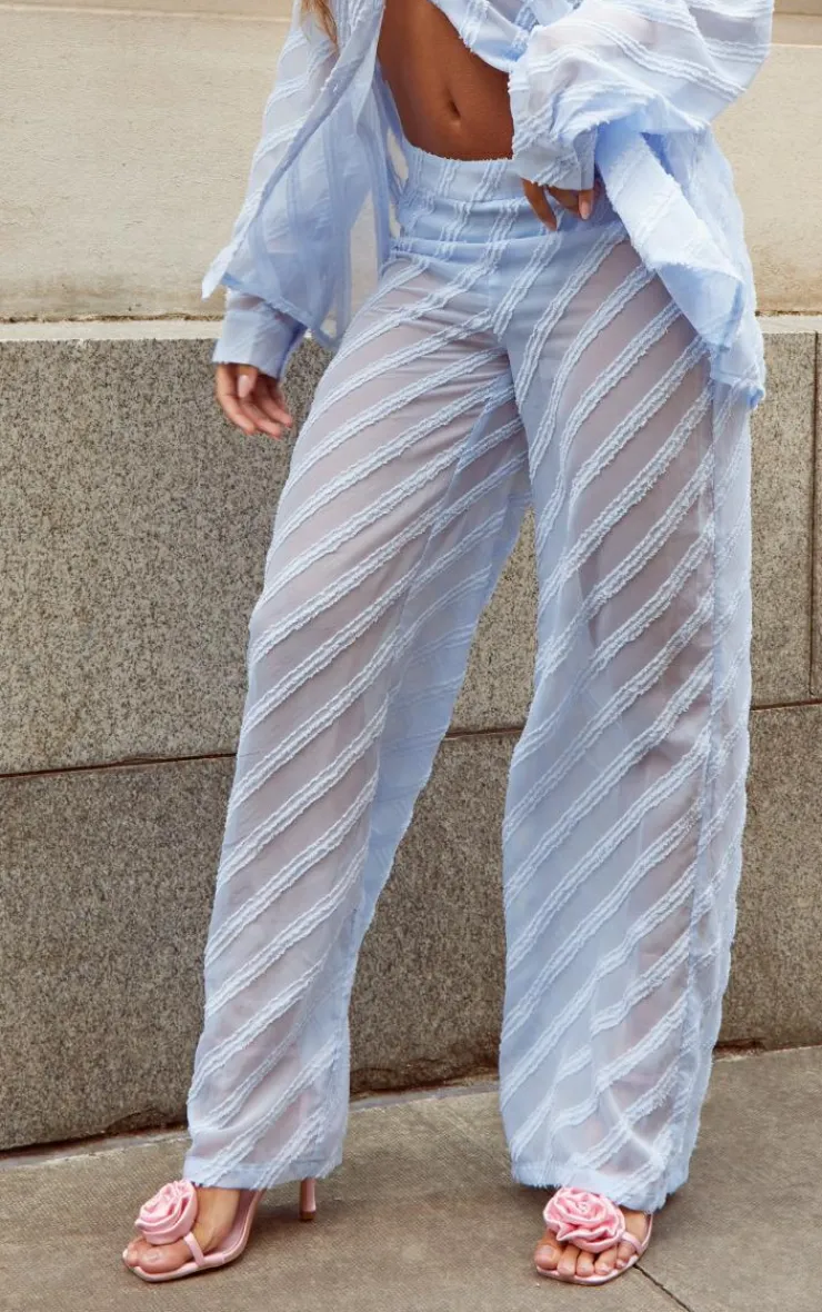 Sale PrettyLittleThing Textured Chiffon Oversized Wide Leg Pants Pale Blue