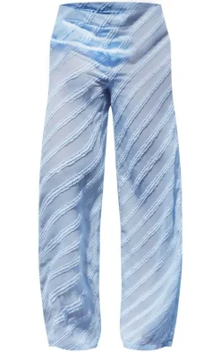 Sale PrettyLittleThing Textured Chiffon Oversized Wide Leg Pants Pale Blue
