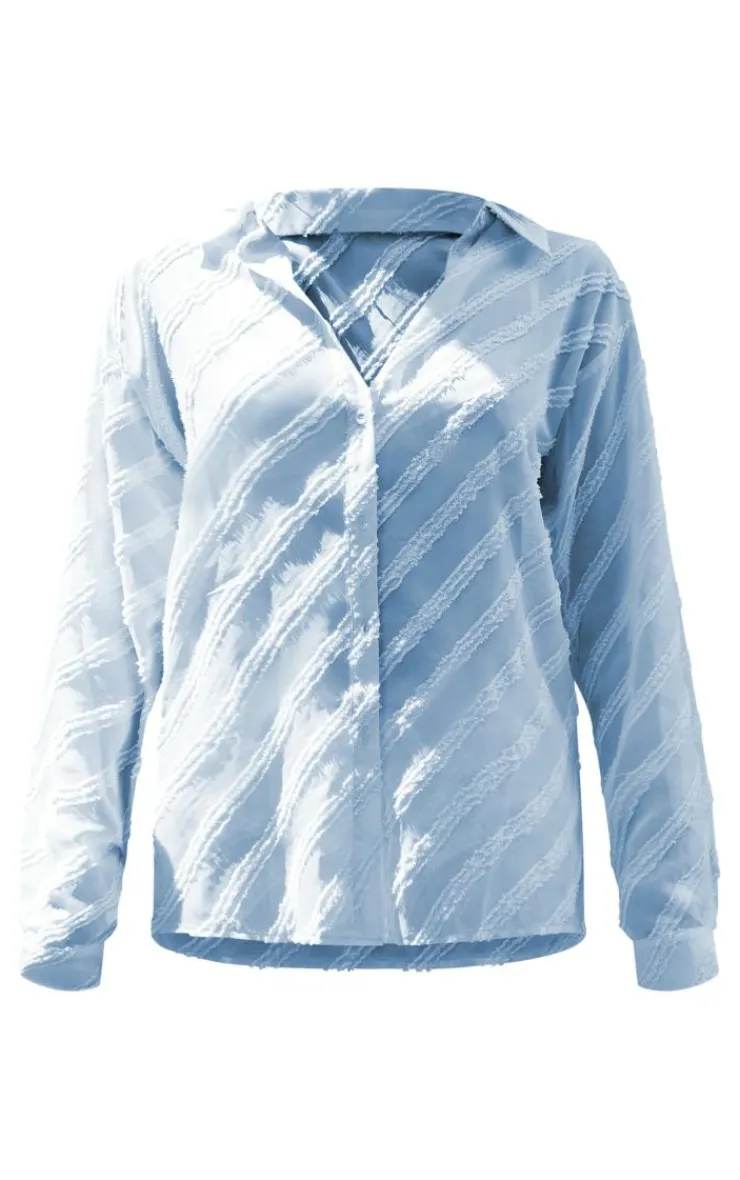 Best PrettyLittleThing Textured Chiffon Oversized Button Up Shirt Pale Blue