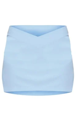 Pale Blue Woven V Front Waist Micro Mini Skirt