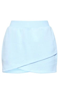 New PrettyLittleThing Wrap Over Sweat Mini Skirt Pale Blue