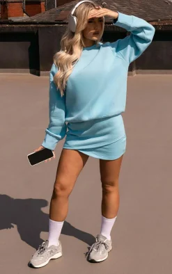 Hot PrettyLittleThing Wrap Sweat Mini Skirt Pale Blue