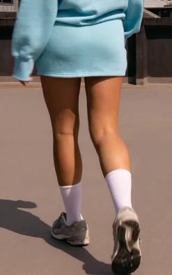 Hot PrettyLittleThing Wrap Sweat Mini Skirt Pale Blue