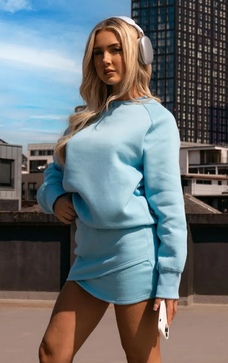 Hot PrettyLittleThing Wrap Sweat Mini Skirt Pale Blue