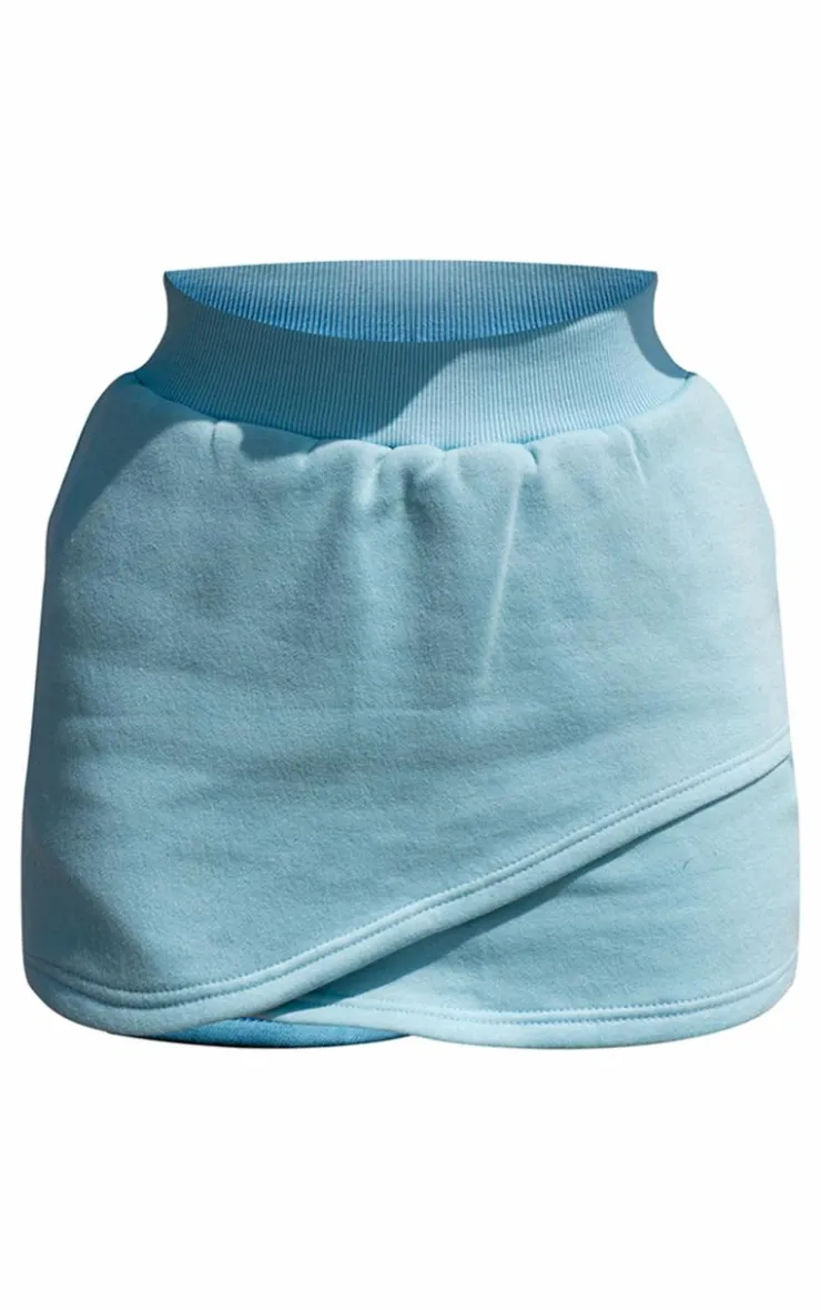 Hot PrettyLittleThing Wrap Sweat Mini Skirt Pale Blue