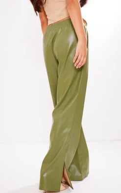 Pale Green Faux Leather Elasticated Waist Straight Leg Pant