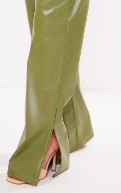 Pale Green Faux Leather Elasticated Waist Straight Leg Pant