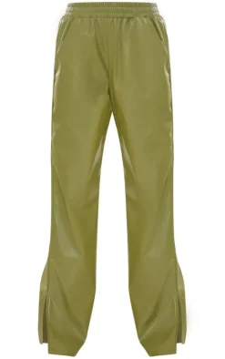 Pale Green Faux Leather Elasticated Waist Straight Leg Pant