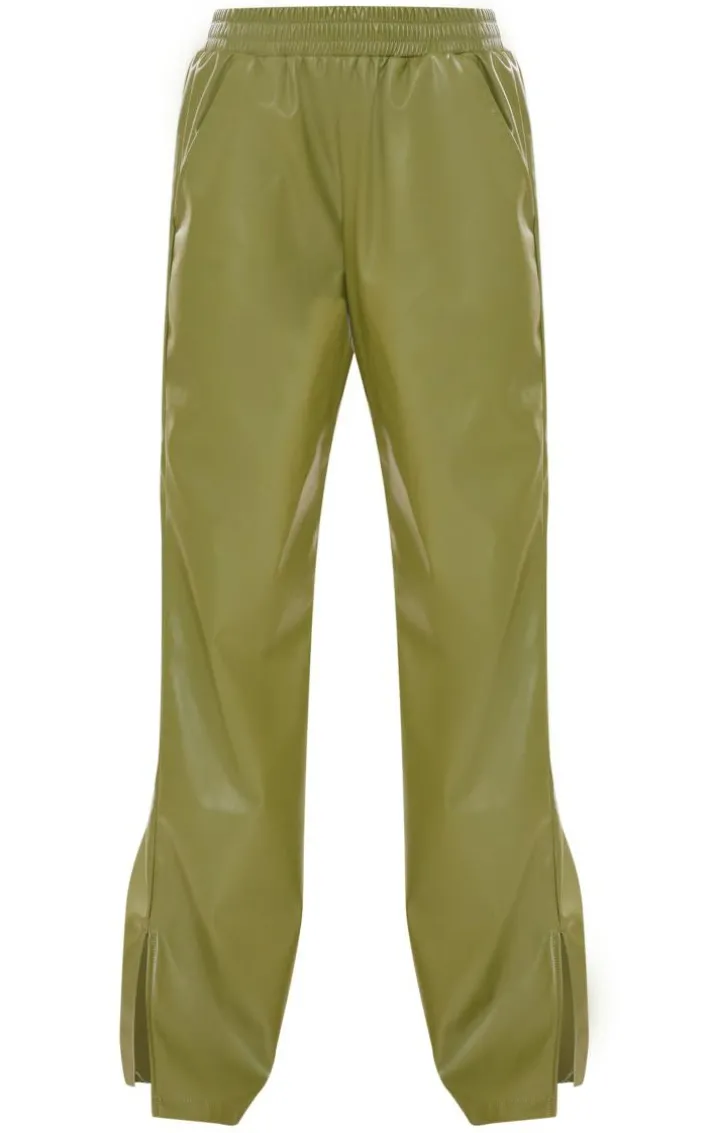 Pale Green Faux Leather Elasticated Waist Straight Leg Pant