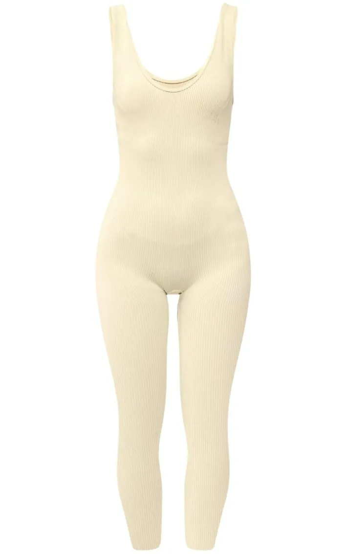 Pale Green Snatched Rib Seam Detail Jumpsuit