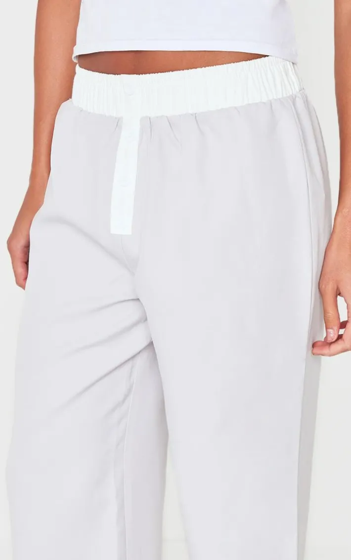 Pale Grey Contrast Waistband Boxer Detail Low Rise Pants