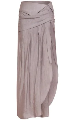 Pale Grey Crinkle Woven Fold Over Waist Maxi Skirt