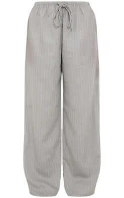 Pale Grey Pinstripe Woven Drawstring Waist Low Rise Relaxed Pants