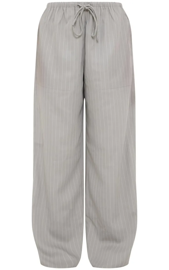 Pale Grey Pinstripe Woven Drawstring Waist Low Rise Relaxed Pants