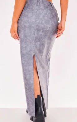 Pale Grey Washed Faux Leather Maxi Skirt