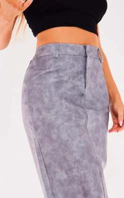 Pale Grey Washed Faux Leather Maxi Skirt