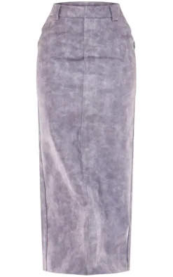 Pale Grey Washed Faux Leather Maxi Skirt