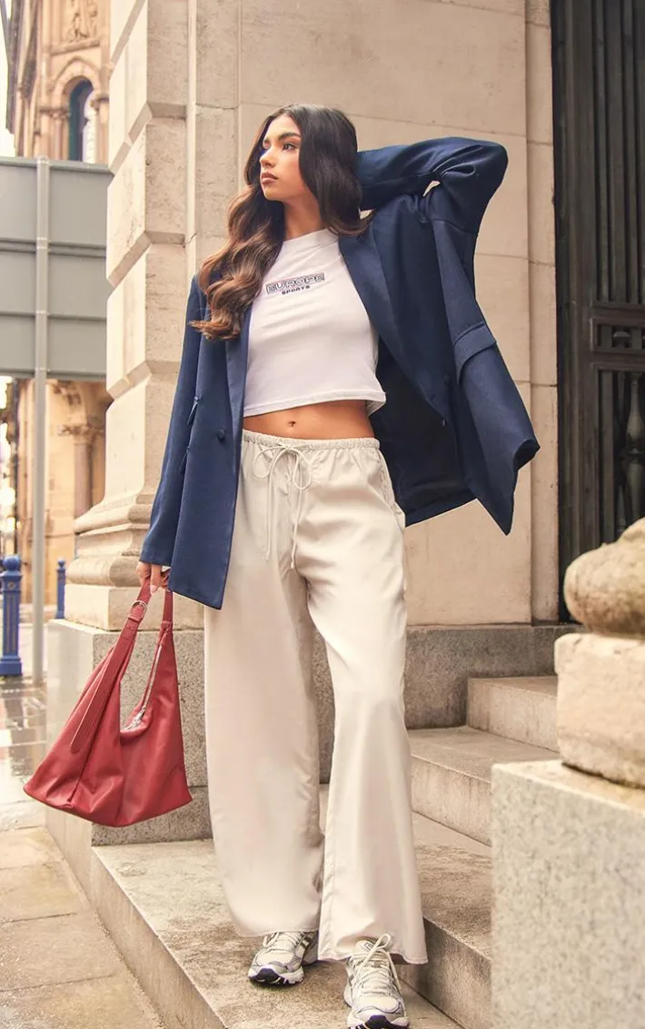 Pale Grey Woven Drawstring Waist Low Rise Relaxed Pants