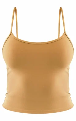 Clearance PrettyLittleThing Snatched Sculpt Strappy Crop Top Pale Khaki