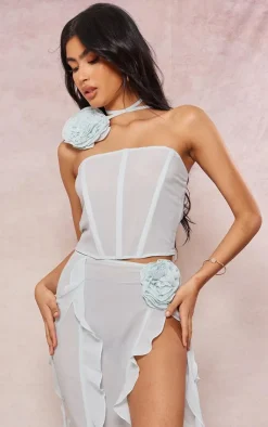 Sale PrettyLittleThing Pale Floral Rose Choker Detail Corset Mint