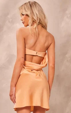 Pale Orange Satin Bandeau Cowl Back Mini Dress-PrettyLittleThing Outlet