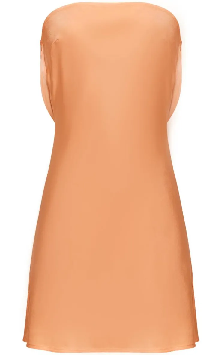 Pale Orange Satin Bandeau Cowl Back Mini Dress-PrettyLittleThing Outlet