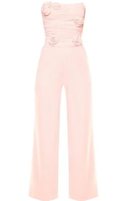 Mesh Overlay Bandeau Rose Applique Jumpsuit-PrettyLittleThing Sale