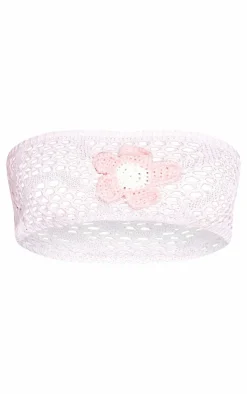PrettyLittleThing Open Crochet Floral Applique Bandeau Pale Pink