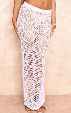 Hot PrettyLittleThing Open Crochet Floral Applique Low Rise Maxi Skirt Pale Pink