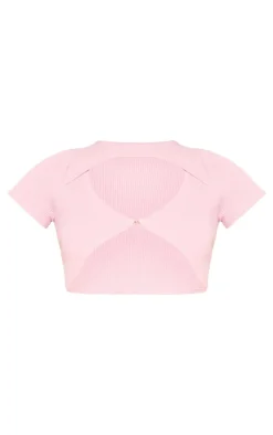 Outlet PrettyLittleThing Thick Rib Knit Hook And Eye Detail Crop Top Pale Pink