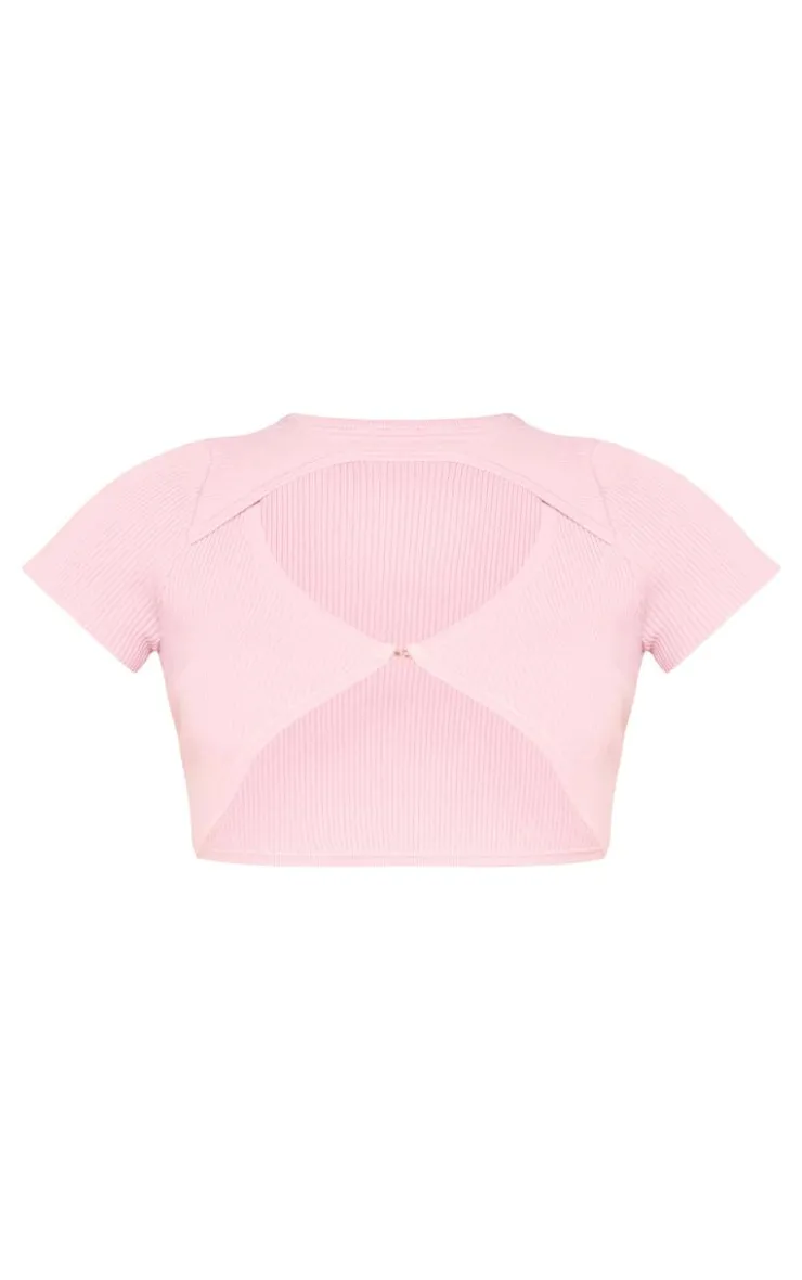 Outlet PrettyLittleThing Thick Rib Knit Hook And Eye Detail Crop Top Pale Pink