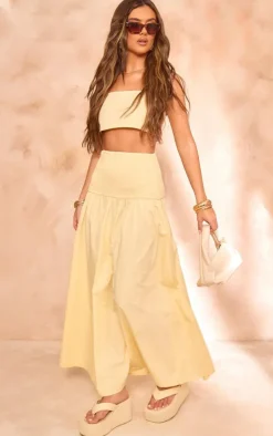 Discount PrettyLittleThing Linen Look Cami Crop Top Pale Yellow