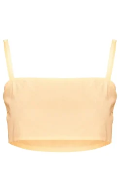 Discount PrettyLittleThing Linen Look Cami Crop Top Pale Yellow