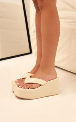 PrettyLittleThing Flatform Sandals*Stretch Lycra Square Toe Thong Flatform Sandals