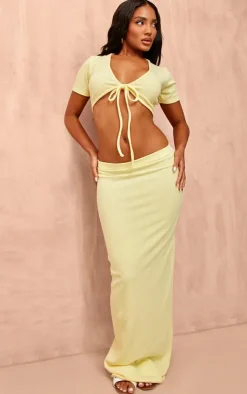 Sale PrettyLittleThing Textured Jersey Low Rise Midaxi Skirt Pale Yellow