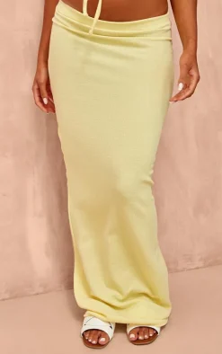 Sale PrettyLittleThing Textured Jersey Low Rise Midaxi Skirt Pale Yellow