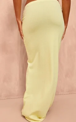 Sale PrettyLittleThing Textured Jersey Low Rise Midaxi Skirt Pale Yellow