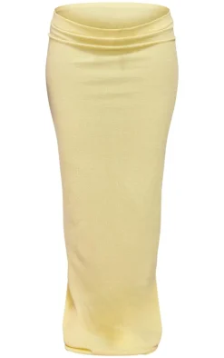 Sale PrettyLittleThing Textured Jersey Low Rise Midaxi Skirt Pale Yellow